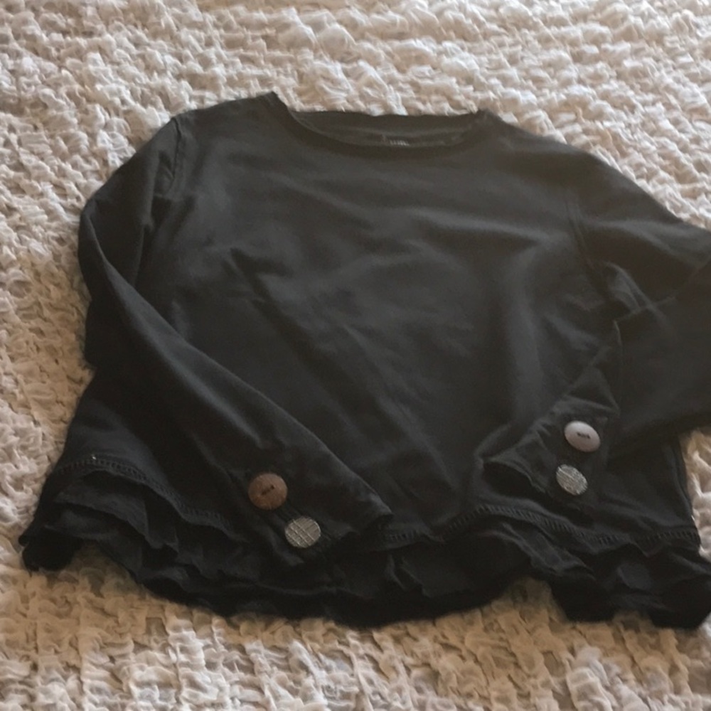 NWT Neon Buddha black ruffle sweatshirt. Petite L